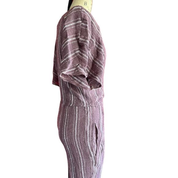Vintage Womens Romper Small Mauve Stripes Straight Leg Resort Wear Tropical - Picture 3 of 7
